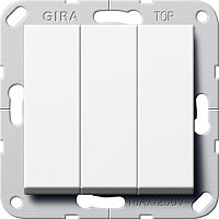 Переключатель самовозвратный без рамки Gira System55 3-кл. проходной 10А белый глянец